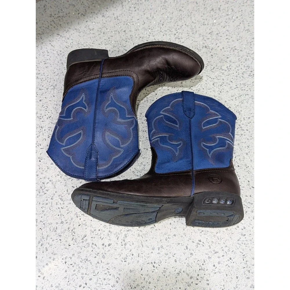 Roper Kids Lightning Light Up Lightup Western Boots Blue Brown Boys Youth Size 2